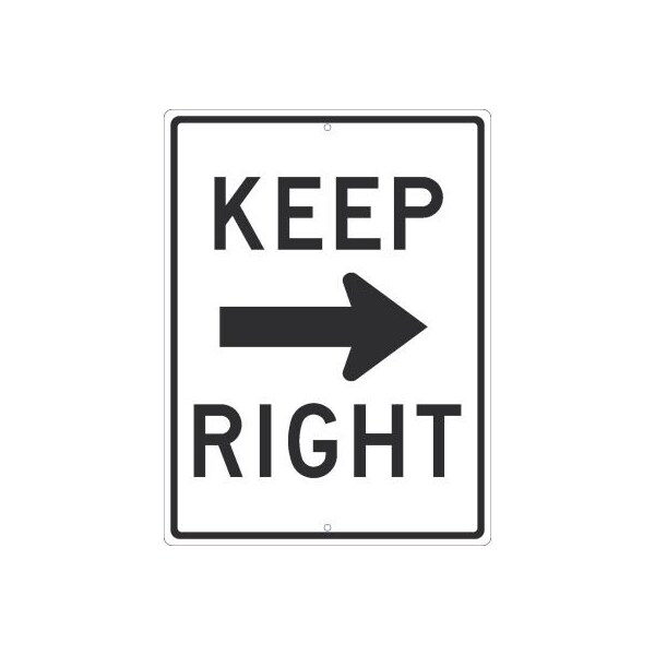 NMC Traffic Sign, Keep Right Arrow Graphic, 24in x 18in, White